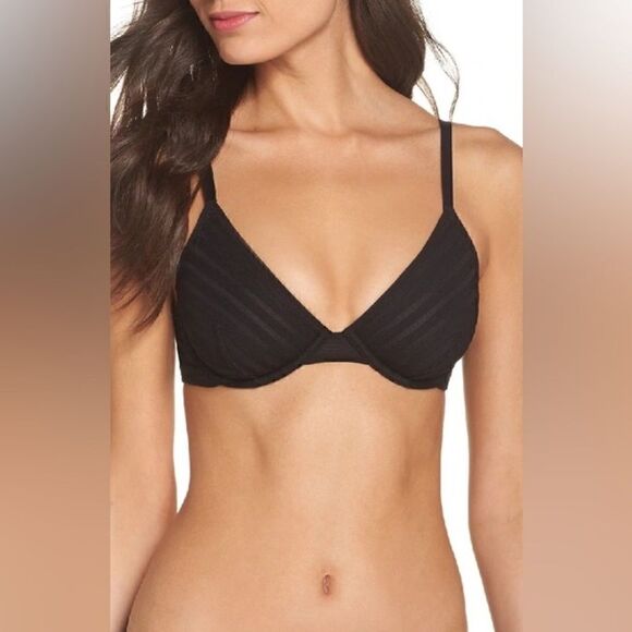 Women’s Madewell Sheer Stripe Underwire Bra In True Black - Picture 1 of 10